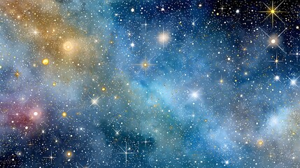 Obraz premium Deep Space Watercolor Depiction of the Solar System and Cosmic Elements