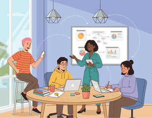 Team Discussing Project Strategy and Data Insights in Office