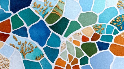 Vibrant Watercolor Mosaic of Cracked Earth Fissures in Rich Color Shades