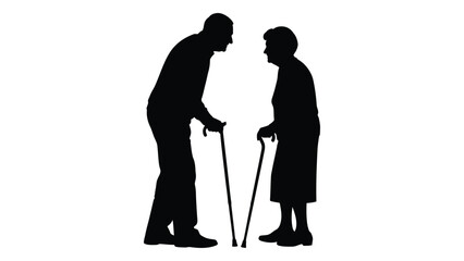 Elderly couple silhouette isolated on white background, Vector