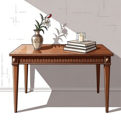 Elegant Table Still Life with Books and Flowers.