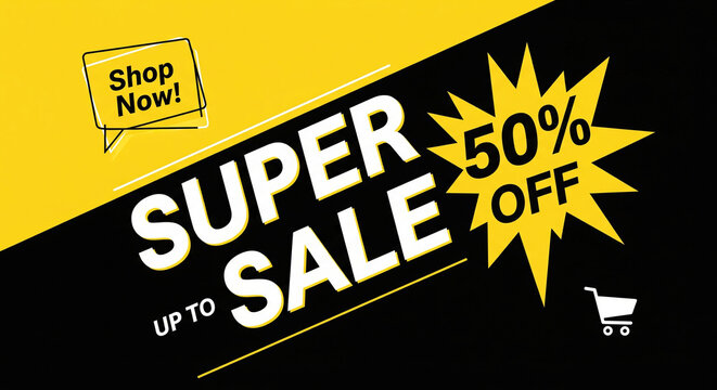 Black and Yellow Super Sale Promotion Layout - Powered by Adobe
