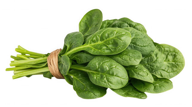 Fresh spinach bundle isolated on transparent background, ready to be cooked
