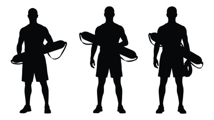 Lifeguard silhouettes with rescue tube isolated on white background, Vector