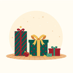 Beautiful Christmas Gift Boxes Wrapped with Ribbons and Love