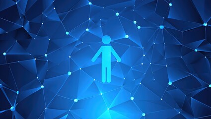 Business concept vector illustration of a man and woman communicating about a bright digital world network under glowing blue stars