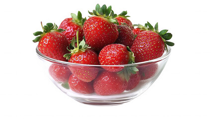Fresh strawberries in a glass bowl isolated on transparent background, a tasty fruit