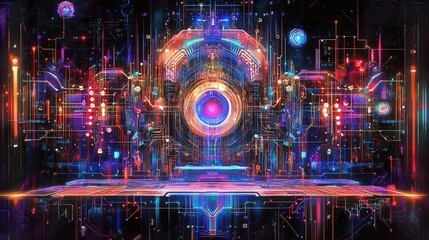 Obraz premium cyberpunk cityscape neon lights digital art