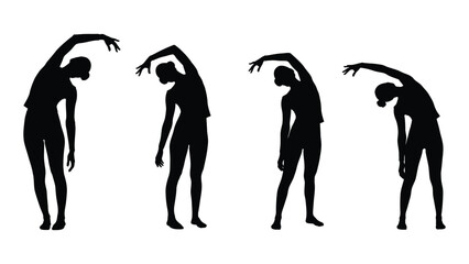 Woman stretching silhouettes isolated on white background, Vector
