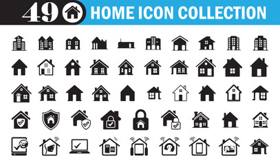 Home Icon Collection . Set of Modern House and Building Symbols