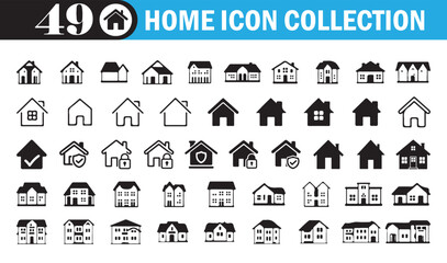 Home Icon Collection . Set of Modern House and Building Symbols
