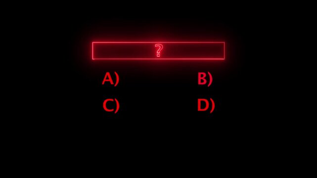 Neon effect Multiple choice question icon animation. MCQ question, Quiz icon animation. question template animation with black background.