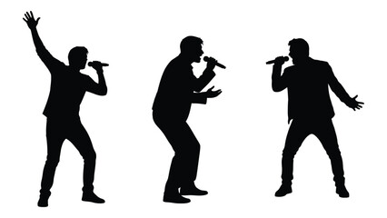 Singing performers silhouettes isolated on white background, Vector
