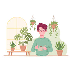 Biophilic Home Oasis: Young Person Enjoying Indoor Plants and Nature