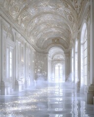 Obraz premium Ornate white hallway with bright light