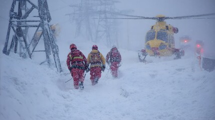 Paramedics and rescue team responding to an avalanche site