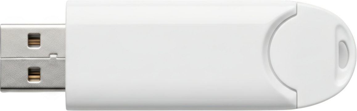 A White Usb Flash Drive With A Silver Connector And A Circular Cap With A Loop Isolated On A Transparent Background Isolate Storage Memory Data Device Technology