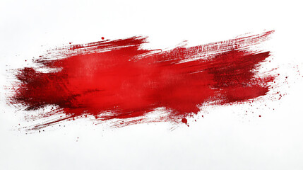 Vivid red paintbrush stroke against white background creates an abstract artistic design element for various creative projects and artistic purposes