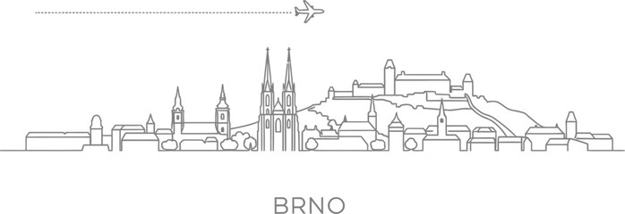 Fototapeta premium Brno Skyline Linear Art with Airplane