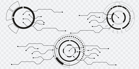Futuristic HUD circle elements and digital interface design for technology concept.