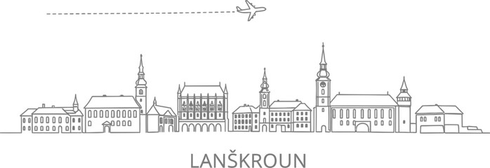 Obraz premium Lansroun Cityscape Skyline with Airplane