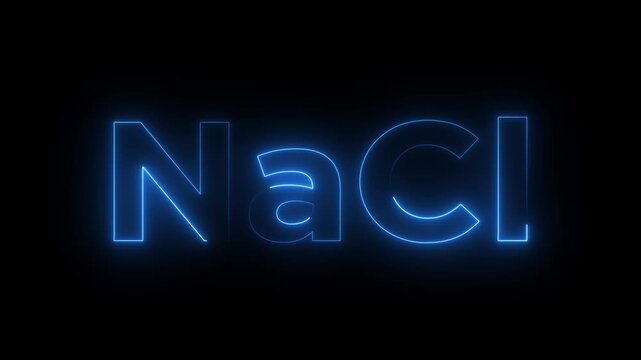 Blue Neon Glow Chemical Formula Na Cl on Black Background NaCl sodium chloride.