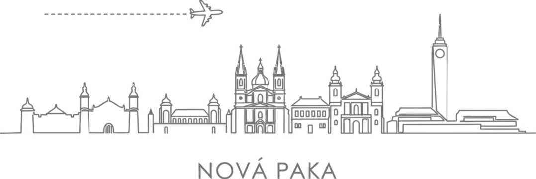 Nov&aacute; Paka Skyline Line Art with Airplane