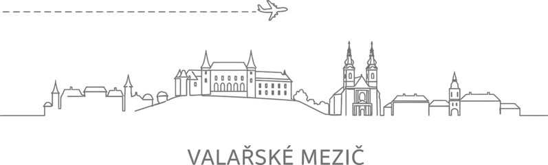 Fototapeta premium Valasske Mezirici Skyline with Airplane