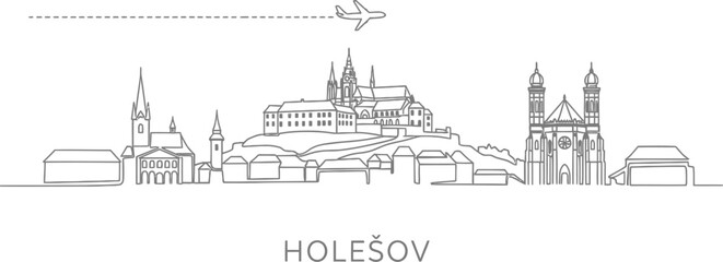 Obraz premium Holešov skyline simple line art with airplane
