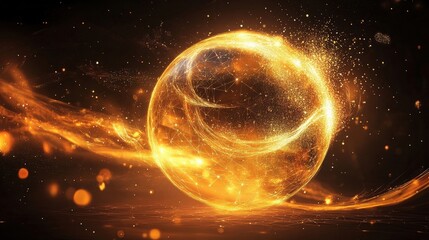 Obraz premium golden celestial sphere glowing energy orb