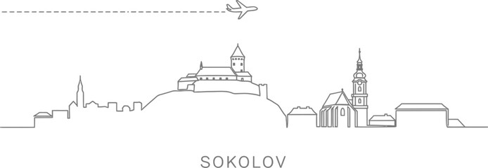 Obraz premium Sokolov Skyline with Airplane and Landmark Buildings