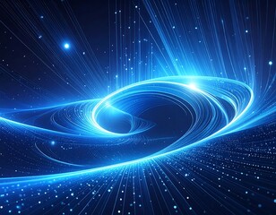 A luminous abstract depiction of swirling blue energy, radiating outward. Tiny points of light scattered throughout enhance the otherworldly feel