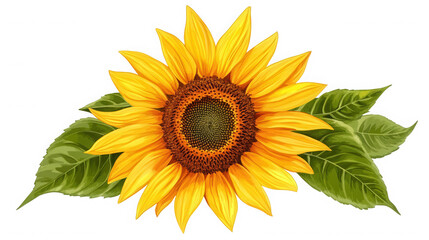 Obraz premium Beautiful sunflower with green leaves isolated on transparent background
