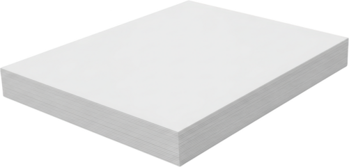 A large stack of plain white paper sheets presented in a slightly angled view with crisp edges isolation ready blank clean office stationery ream supply transparent background