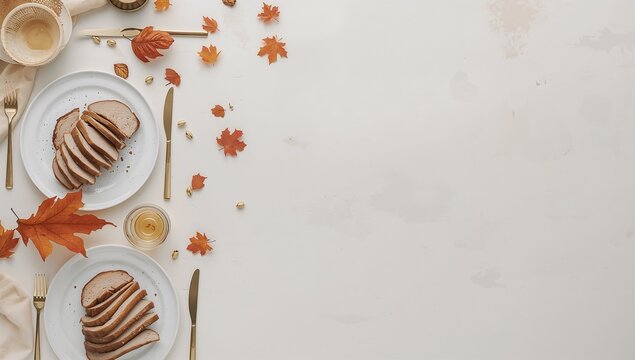 Minimalist Modern Thanksgiving Table Setting with Turkey and Autumn Touches