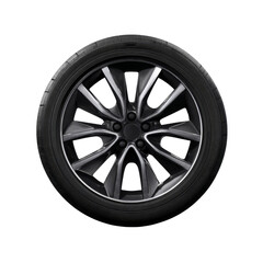 Fototapeta premium Sleek car wheel and tire design isolated on white backdrop for automotive theme