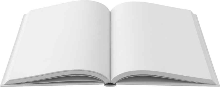 An open blank book with white pages showing text space isolate empty transparent background paper reading writing education knowledge learning story information