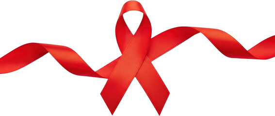 A Bright Red Satin Ribbon Tied In A Symbolic Loop Flowing Horizontally Across A Transparent Background Isolate Red Ribbon Awareness Ribbon Silk Fabric Transparent Background