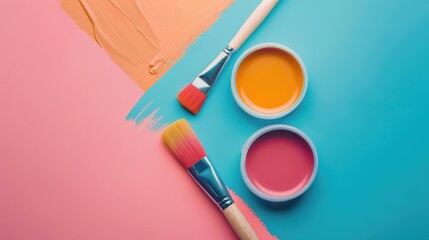 Stylish top view of color palette with brush on rich hues, ideal for luxury fashion or creative branding