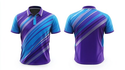 a cricket team jersey mockup, in blue, gray, and neon yellow, with bold diagonal lines and futuristic abstract shapes isolated on a white background