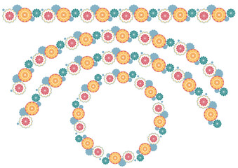 菊の飾り罫とフレームセット・カラフル