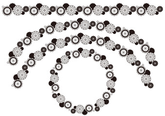 菊の飾り罫とフレームセット・白黒