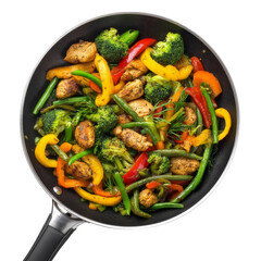 Chicken and vegetable stir-fry in a pan ready for a healthy meal