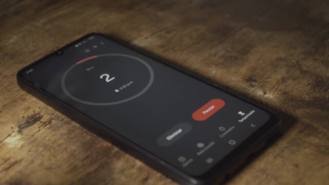 Smartphone digital timer countdown application on screen