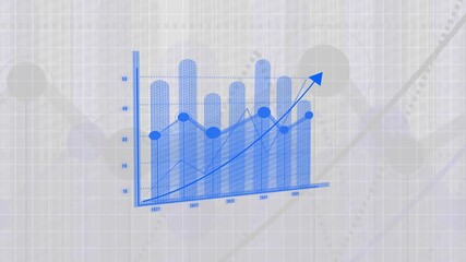Blue Bar Chart with Upward Arrow and Line Graph Showing Growth from 2021 to 2025 financial animation. Financial data blue bar graph animation progress success business marketing motion graphics