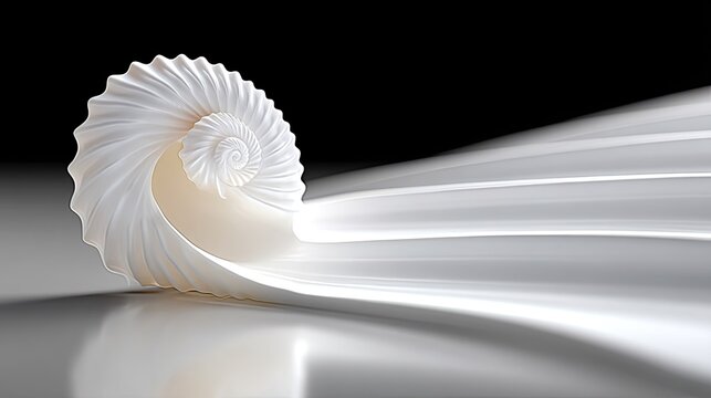 Stylized Macro Photograph of a White Seashell Spiral With Dramatic Lighting and Reflective Surface - Powered by Adobe