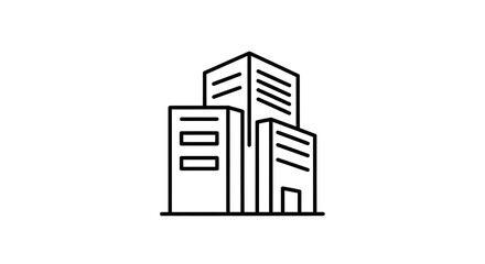Stylized line art icon representing modern office buildings or skyscrapers, symbolizing business and urban development, isolated on white background