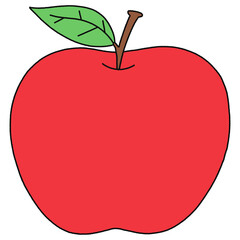 Cute Red Apple Cartoon - Line Color