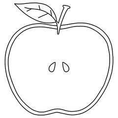 Cute Red Apple Half Cutaway Cartoon - Outline