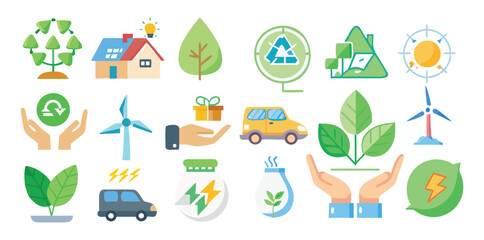 Environment & Sustainability Icons Pack | Eco, Recycling, Renewable Energy, and Green Planet Vector Set | Minimal Line & Solid Style